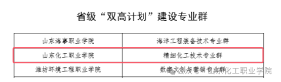 山东化工职业学院入选精细化工技术专业群成功入选山东省“双高计划”建设名单